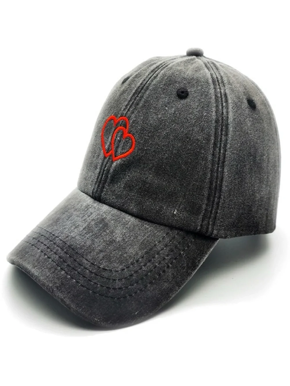 Charcoal Kids Heart Embroidered Baseball Cap